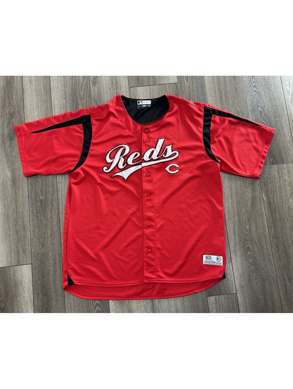 Cincinnati Reds True Fan Jersey Mens 2XL XXL Shirt Button Front Short Sleeve MLB